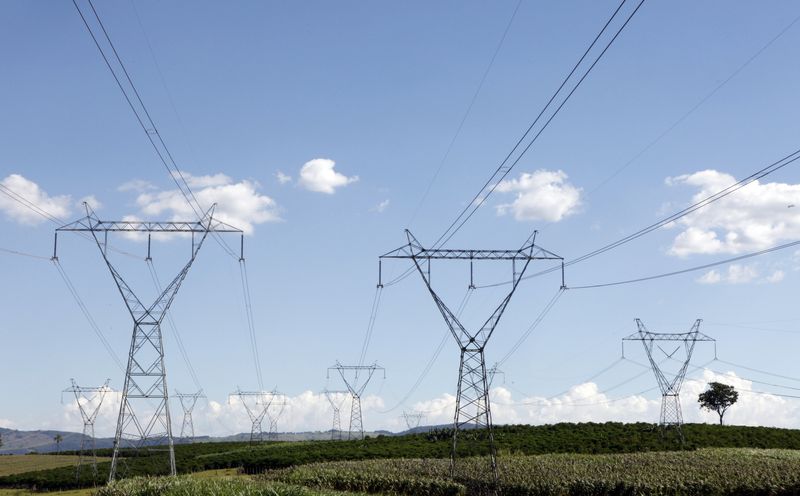 © Reuters. FILE PHOTO: Electricity transmission towers stand over a coffee farm in Santo Antonio do Jardim February 6, 2014. REUTERS/Paulo Whitaker/File Photo