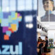 © Reuters. FILE PHOTO: Passengers stand near a Brazilian airline Azul signage at Viracopos International Airport, in Campinas, Sao Paulo State, Brazil, March 16, 2020. REUTERS/Rahel Patrasso/File Photo