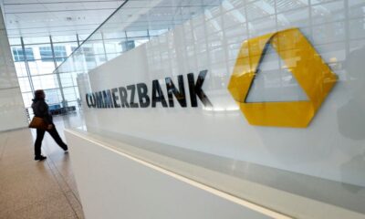 © Reuters. FILE PHOTO: A company logo is pictured at the headquarters of Germany's Commerzbank AG during the annual results news conference in Frankfurt, Germany, February 13, 2020.  REUTERS/Ralph Orlowski//File Photo